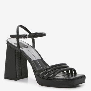 Dolce Vita Avery Platform Black Leather Strapy Sandal with Block Heel